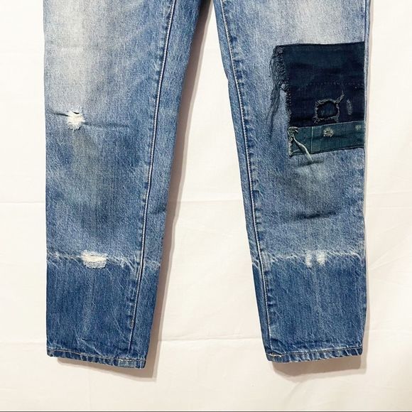 Sz26 Distressed Patch Blue Jeans Pilcro & the Letterpress Anthropologie - Picture 4 of 12